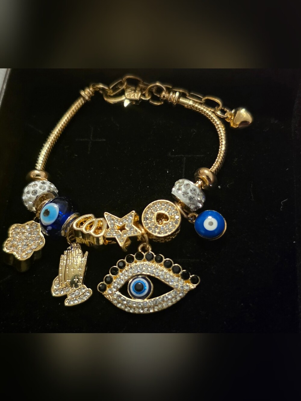 Gold Tone Blue Evil Eye Charm Bracelet - Women's Fashion Jewelry